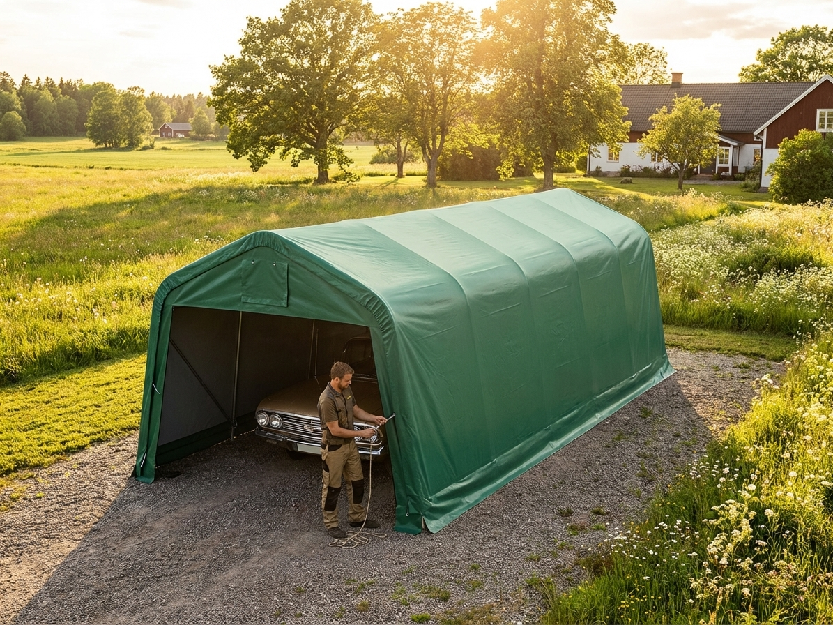 Green PVC roof cover for portable garage, 3.77x9.7m - view 3