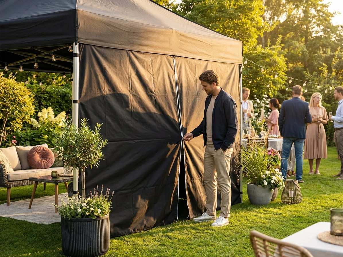 Black sidewall with zipper for outdoor events, 4.5m in polyester PVC - view 3
