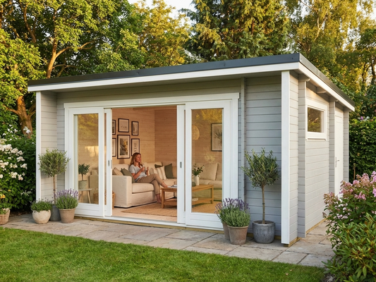 Nordic Spruce Wooden Cabin in Light Grey - product detail