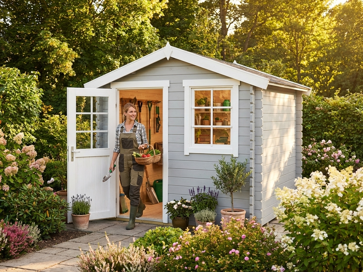 Light grey wooden shed made from Nordic Spruce for outdoor storage - view 3