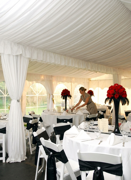 White polyester marquee lining and leg curtain pack for 6x14m - product detail
