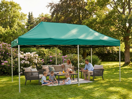 Green pop-up gazebo with steel frame for outdoor events - product detail