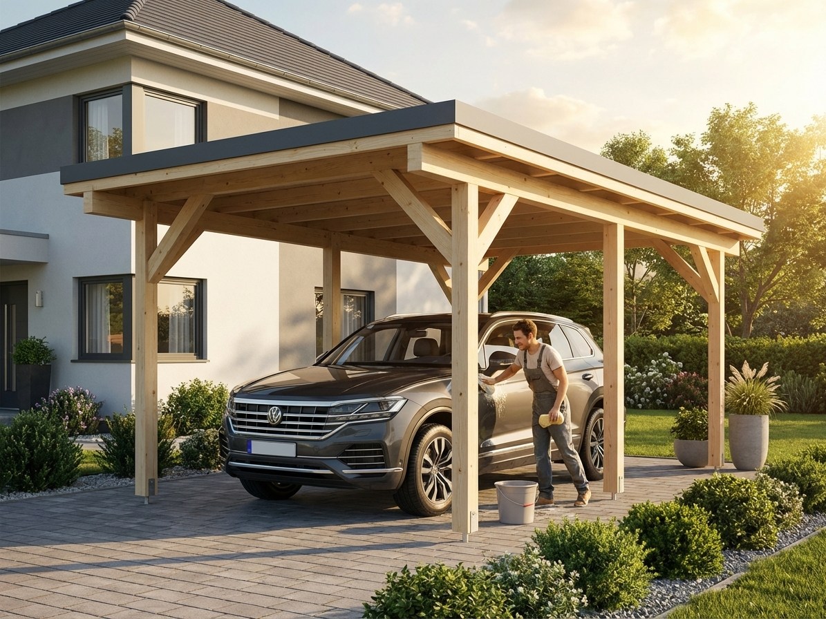 Natural wooden carport made from Nordic Spruce, 3.6x5.12m - view 3