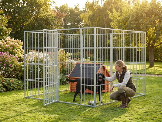 Steel dog run and kennel, outdoor use, aluminium finish - product detail