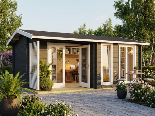 Wooden cabin in dark grey made from Nordic Spruce - product detail