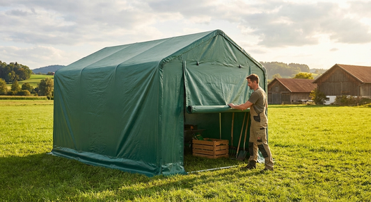 Green PVC Storage Shelter 5x8m with Galvanised Steel Frame - product detail