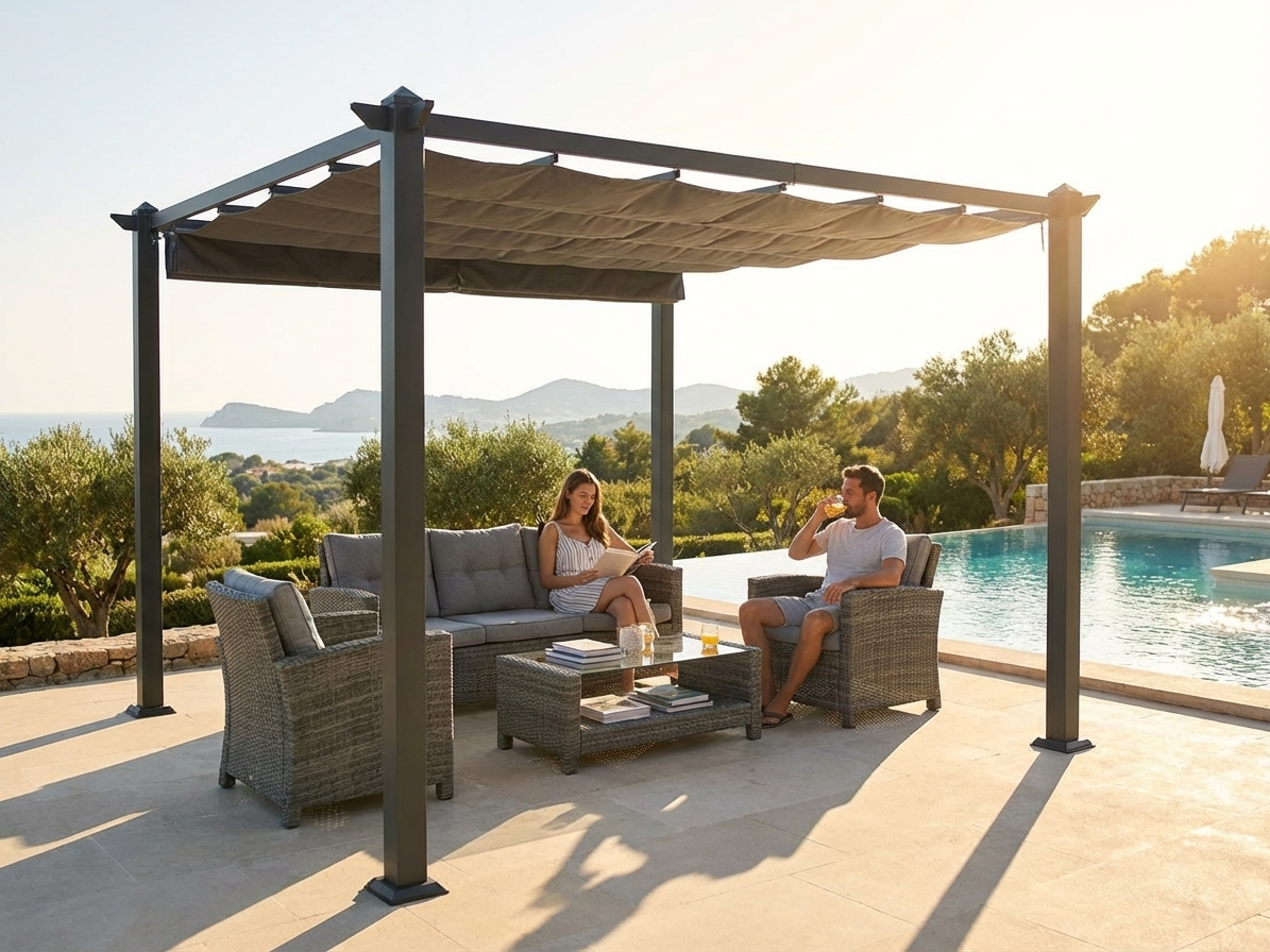 Pergola gazebo 3x3 m in dark grey with aluminium frame - view 3