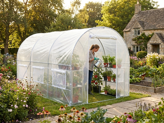 Transparent polytunnel greenhouse with galvanised steel frame - product detail