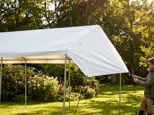 White PVC roof cover end section for tents, 2m x 8m - product detail