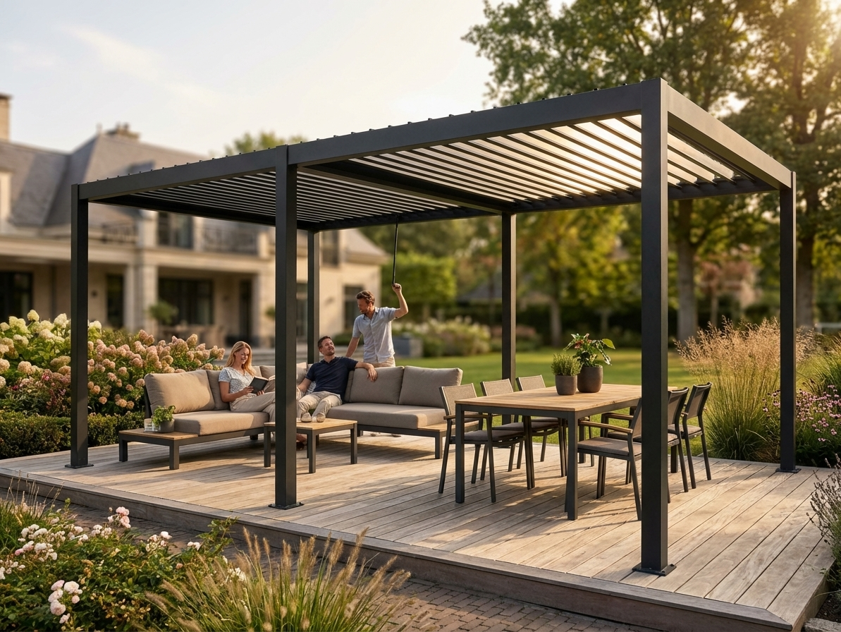Bioclimatic Pergola Gazebo in Black for Outdoor Use - view 3