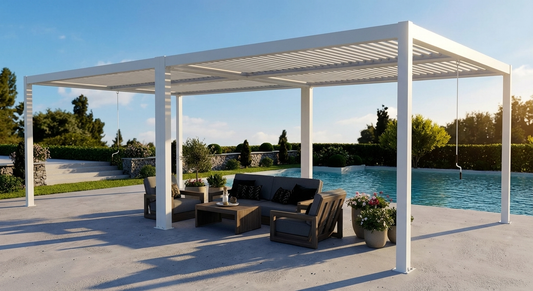 Sleek white bioclimatic pergola gazebo in aluminium for outdoor use - product detail