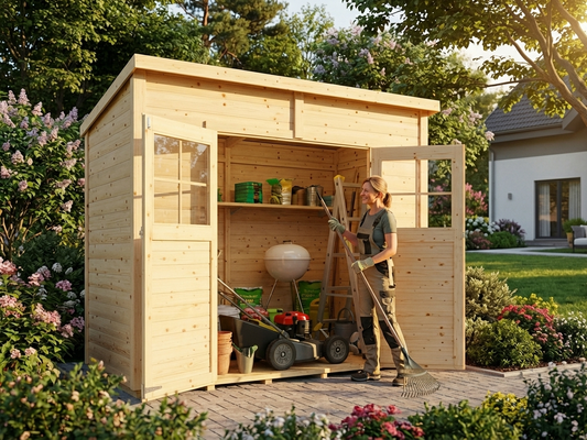 Wooden garden shed made from Nordic Spruce, ideal for outdoor storage - product detail
