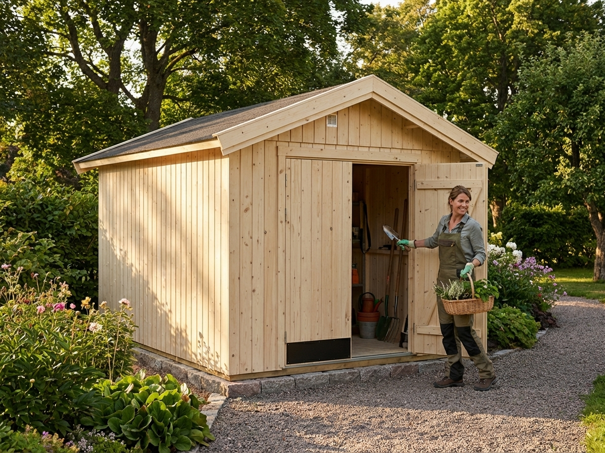 Wooden garden shed made from Nordic Spruce in natural colour - view 3
