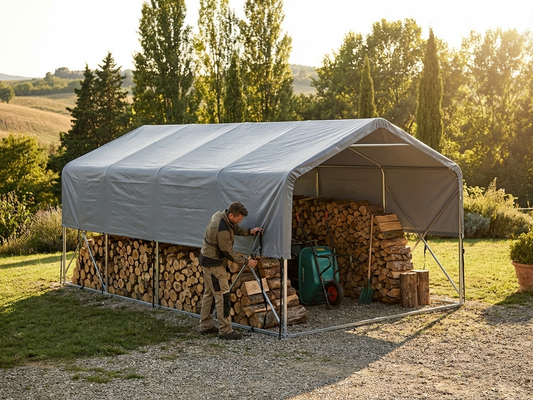 Grey polyethylene roof cover for a 5x8 m storage shelter - product detail