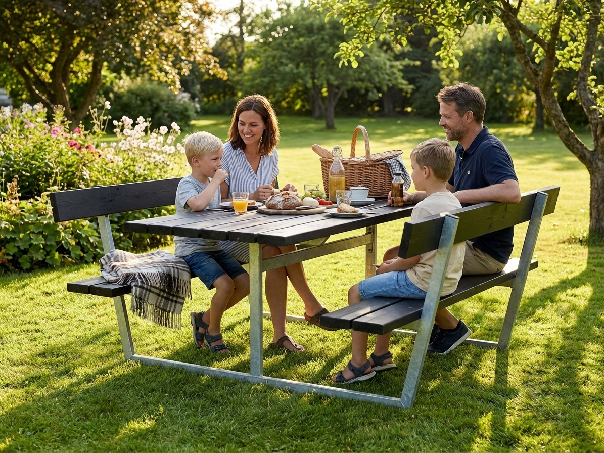 Black picnic table made of pinewood with galvanised steel frame - view 3