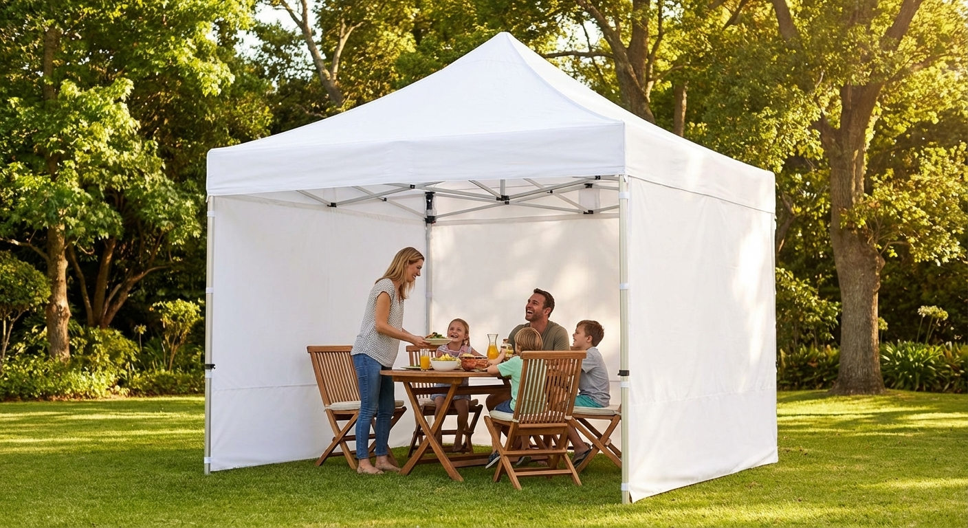 White pop-up gazebo with flame retardant material - view 3