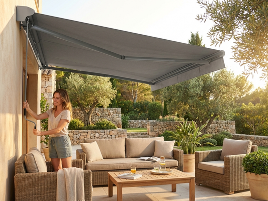Grey outdoor awning with aluminium frame, 3.95x3 m size - view 3