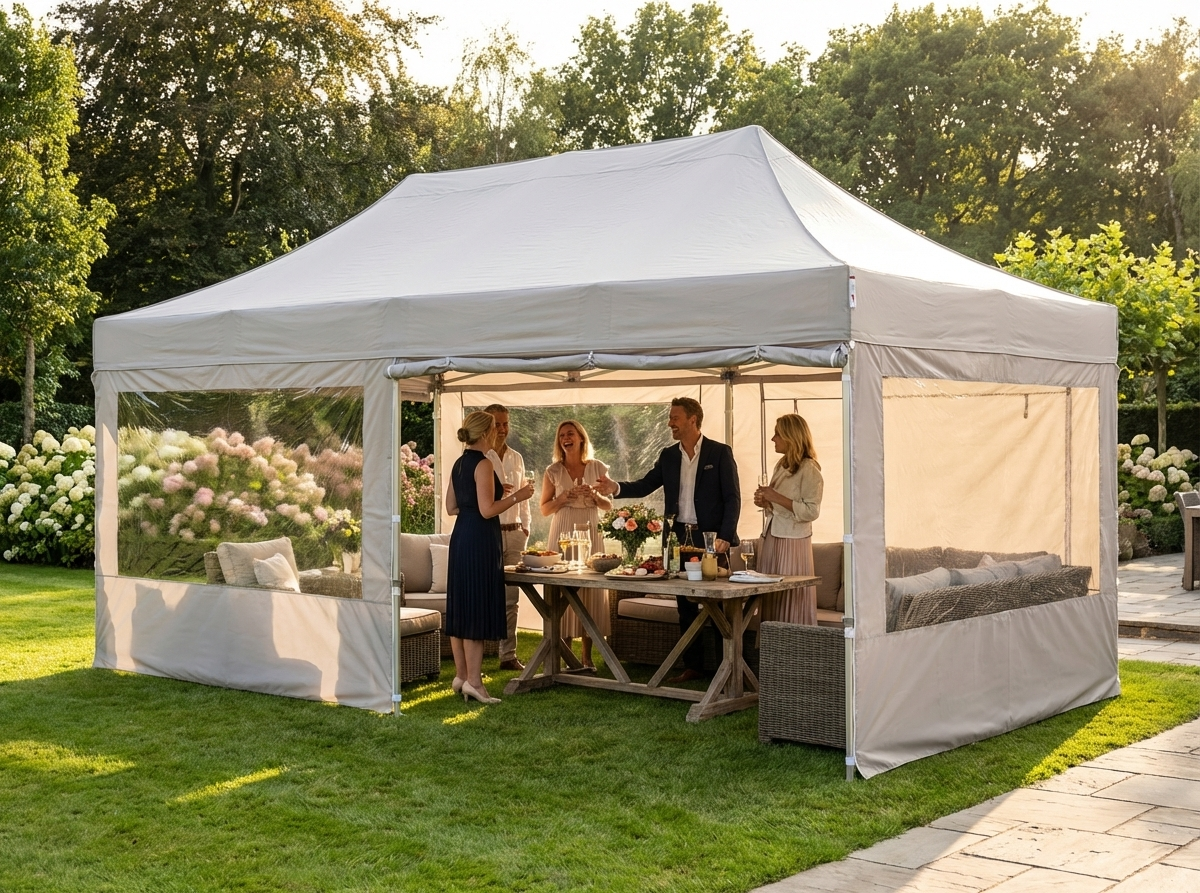 Pop up gazebo in latte colour with steel frame for outdoor events - view 3
