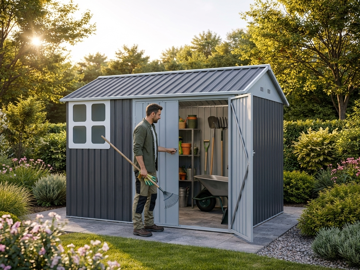 Galvanised Steel Garden Shed in Anthracite and White - view 3