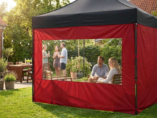 Sidewall with panorama window, 4m red, for outdoor events - product detail