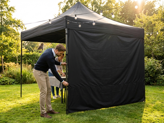 Black tent sidewall for outdoor events, 4.5m in length - product detail