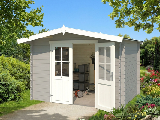 Wooden Shed in Light Grey made from Nordic Spruce for Garden Storage - product detail