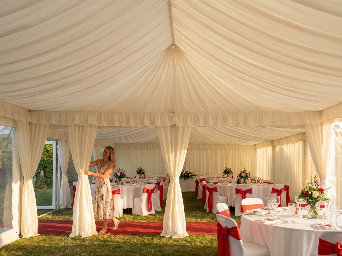 White marquee lining and leg curtain pack for 5x6m marquee - view 3