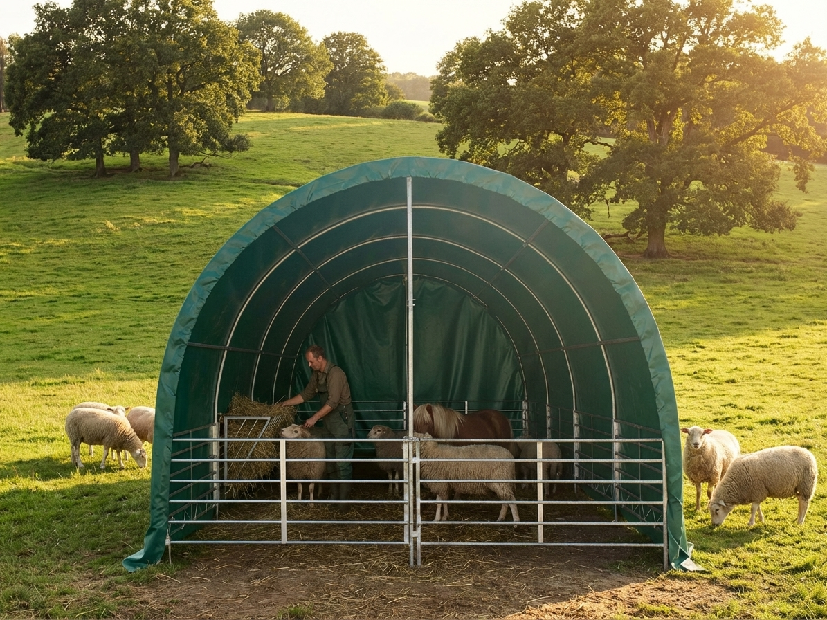 Green livestock shelter made from PVC, suitable for outdoor use - view 3