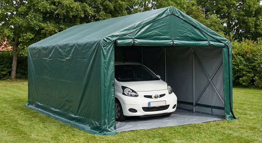 Portable garage in green with strong PVC cover and galvanised steel frame - product detail
