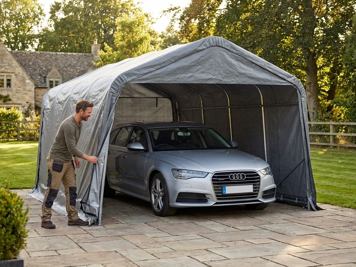 Portable grey garage made of PE and steel - view 3