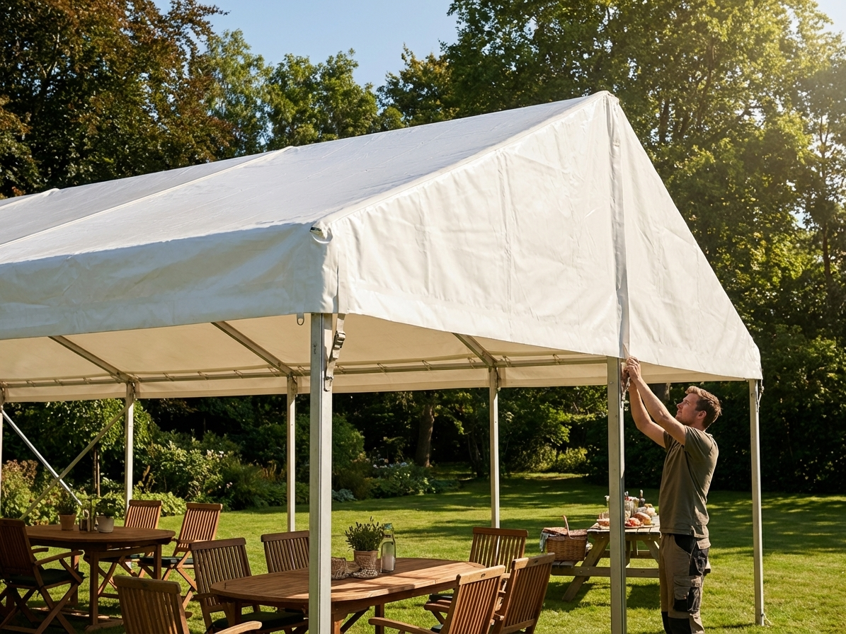 PVC roof cover end section, 7x4m white, for outdoor events - view 3