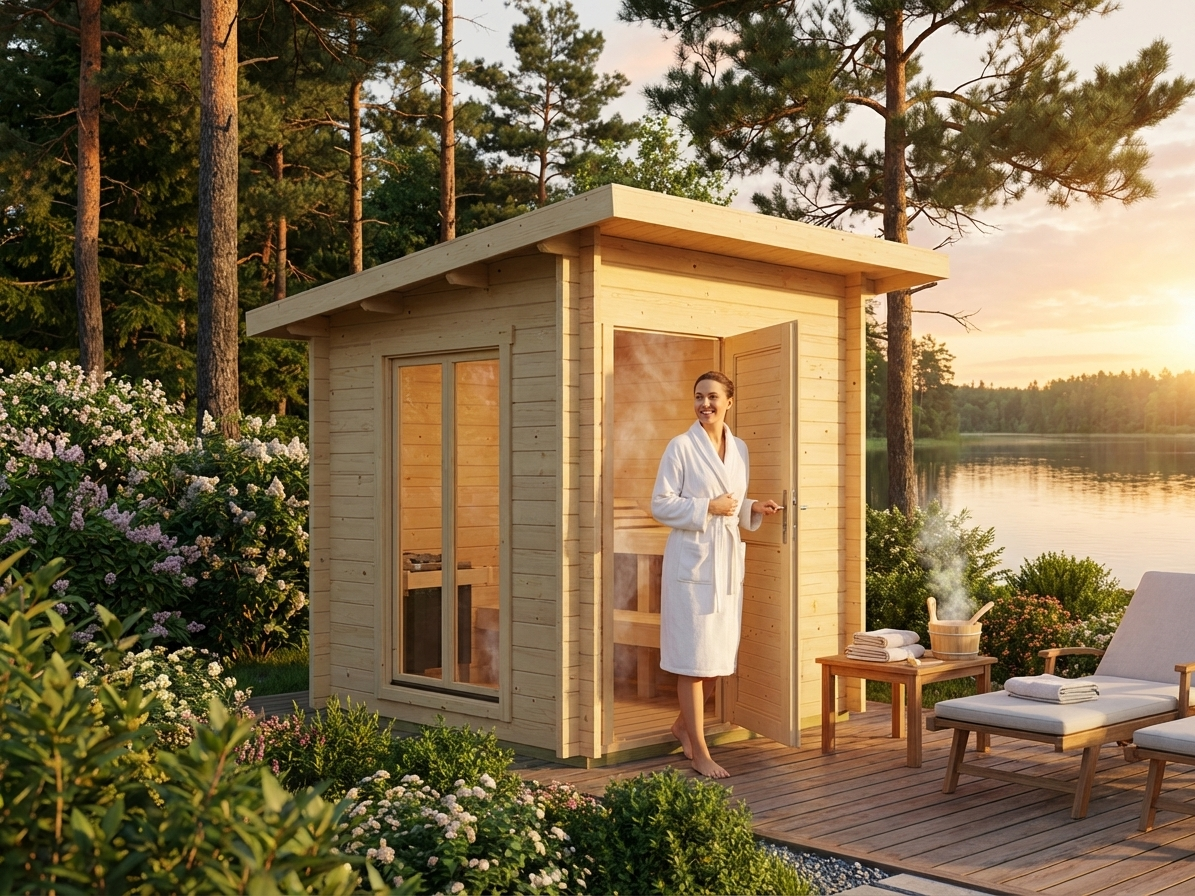 Wooden sauna cabin made from Nordic Spruce, 2x2m, natural colour - view 3