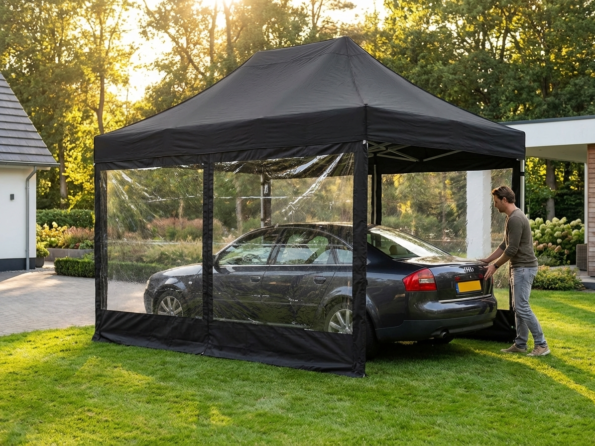 Folding garage carcover in black with steel frame for outdoor protection - view 3