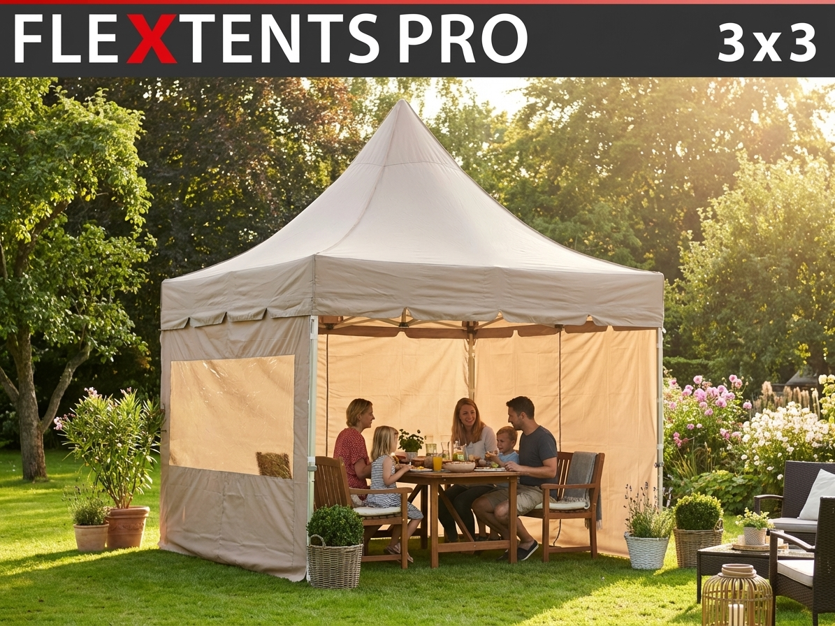 Pop Up Gazebo 3x3 m Latte with Aluminium Frame for Outdoor Use - view 3