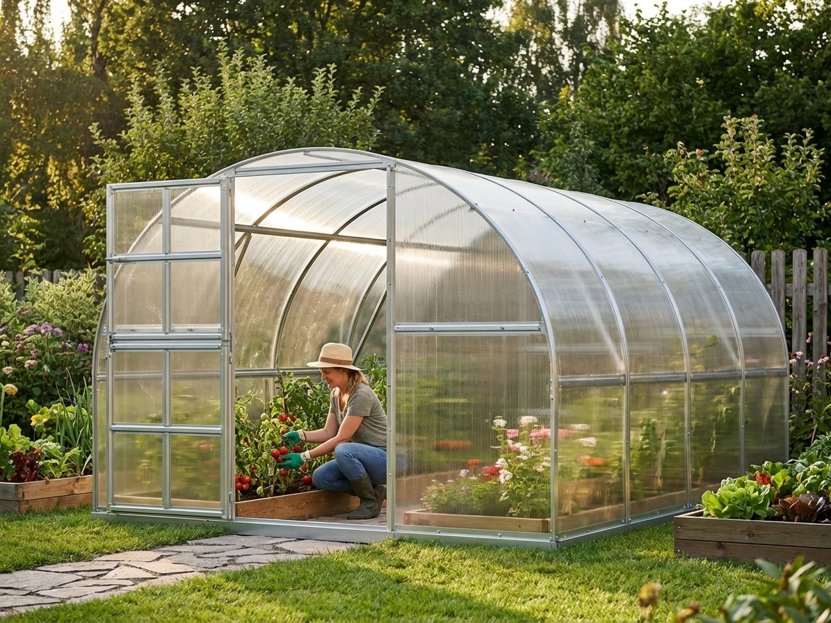 Silver polycarbonate greenhouse with galvanised steel frame - view 3