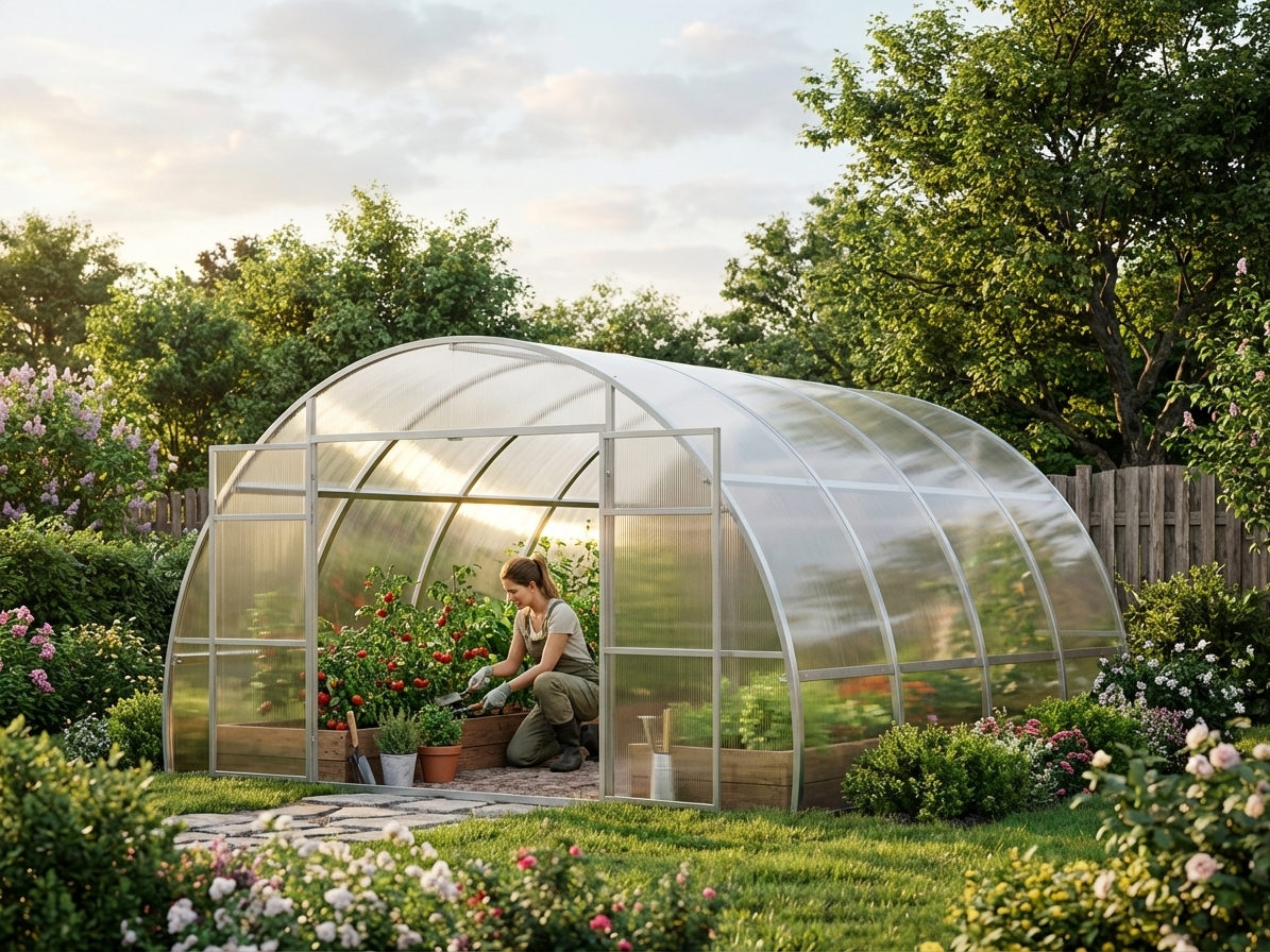 Polycarbonate greenhouse in silver with galvanized steel frame - view 3