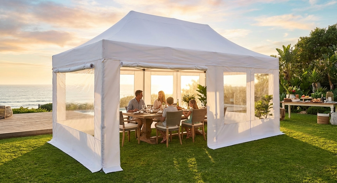 White pop up gazebo with flame retardant material and aluminium frame - view 3