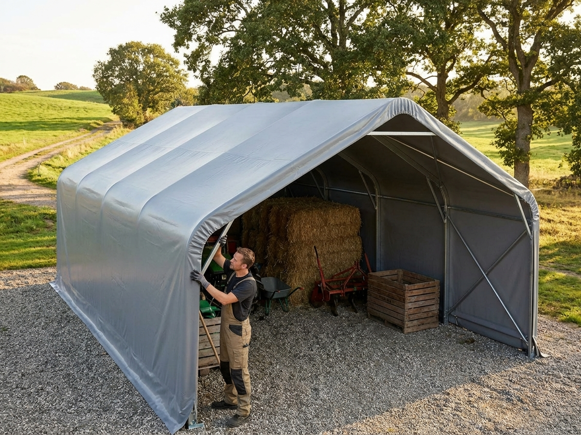 Durable grey PVC roof cover for storage shelters - view 3