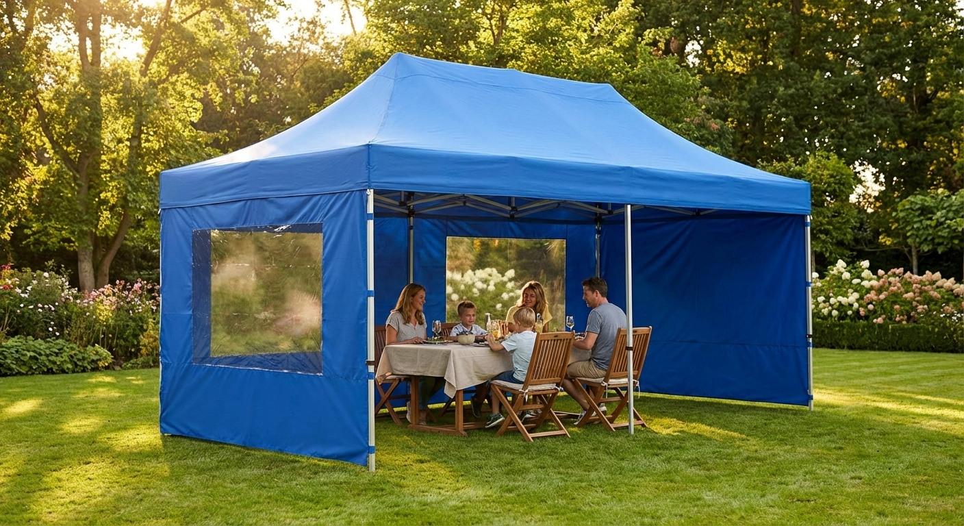 Pop up gazebo with steel frame in blue, ideal for outdoor events - view 3