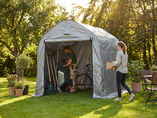 Grey storage tent 2x2x2 m with PE tarpaulin and steel frame - product detail