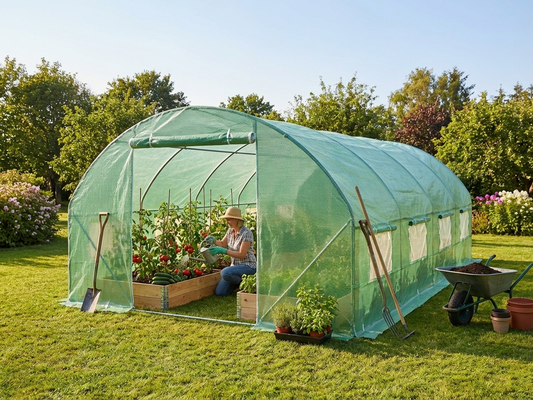 Green polytunnel greenhouse for outdoor gardening - product detail