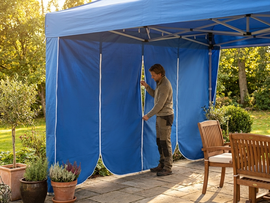 Blue sidewall with zippers for outdoor events, 4m width - product detail