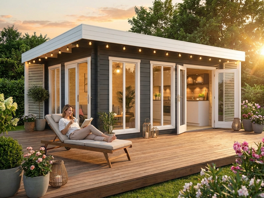 Wooden cabin in dark grey made from Nordic Spruce - product detail