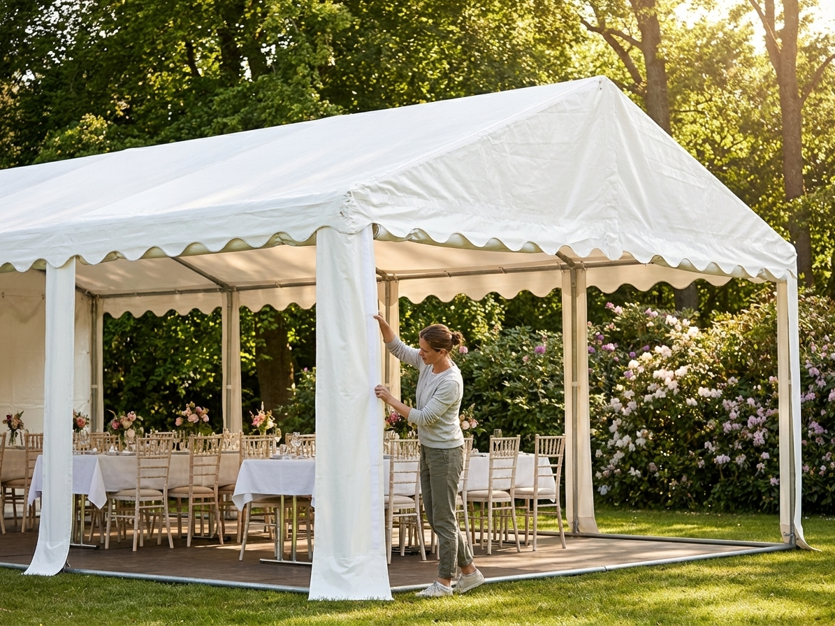 White PVC marquee roof cover for 7x12 m event shelter - view 3