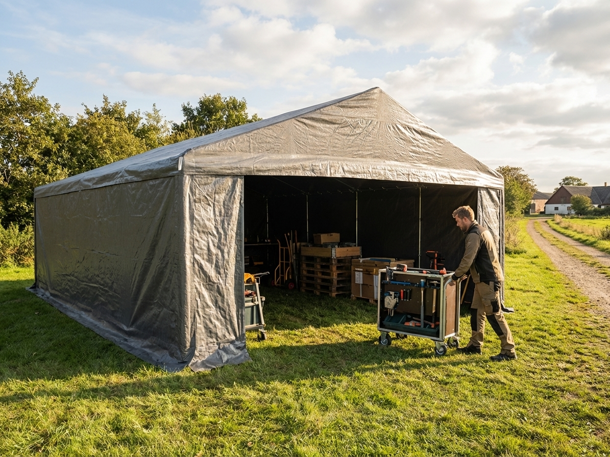 Grey storage tent 6x12m designed for industrial use - view 3