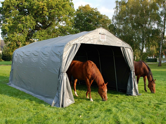 Grey PVC livestock shelter with galvanised steel frame - product detail