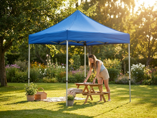 Blue pop-up gazebo 2x2m with painted steel frame for outdoor use - product detail