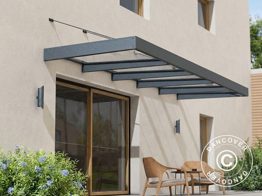 Acrylic canopy with dark grey aluminium frame for outdoor shelter - product detail