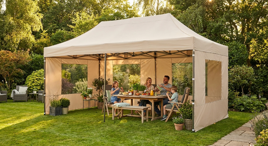 Pop up gazebo in latte colour with steel frame for outdoor events - product detail