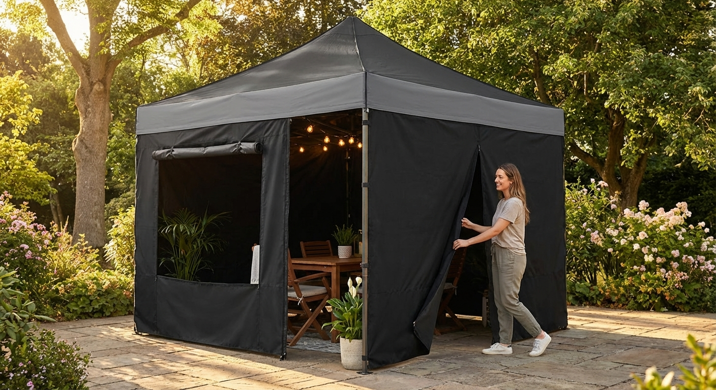 Gazebo Sidewall Kit 3x3m Black Polyester PU for Outdoor Events - view 3